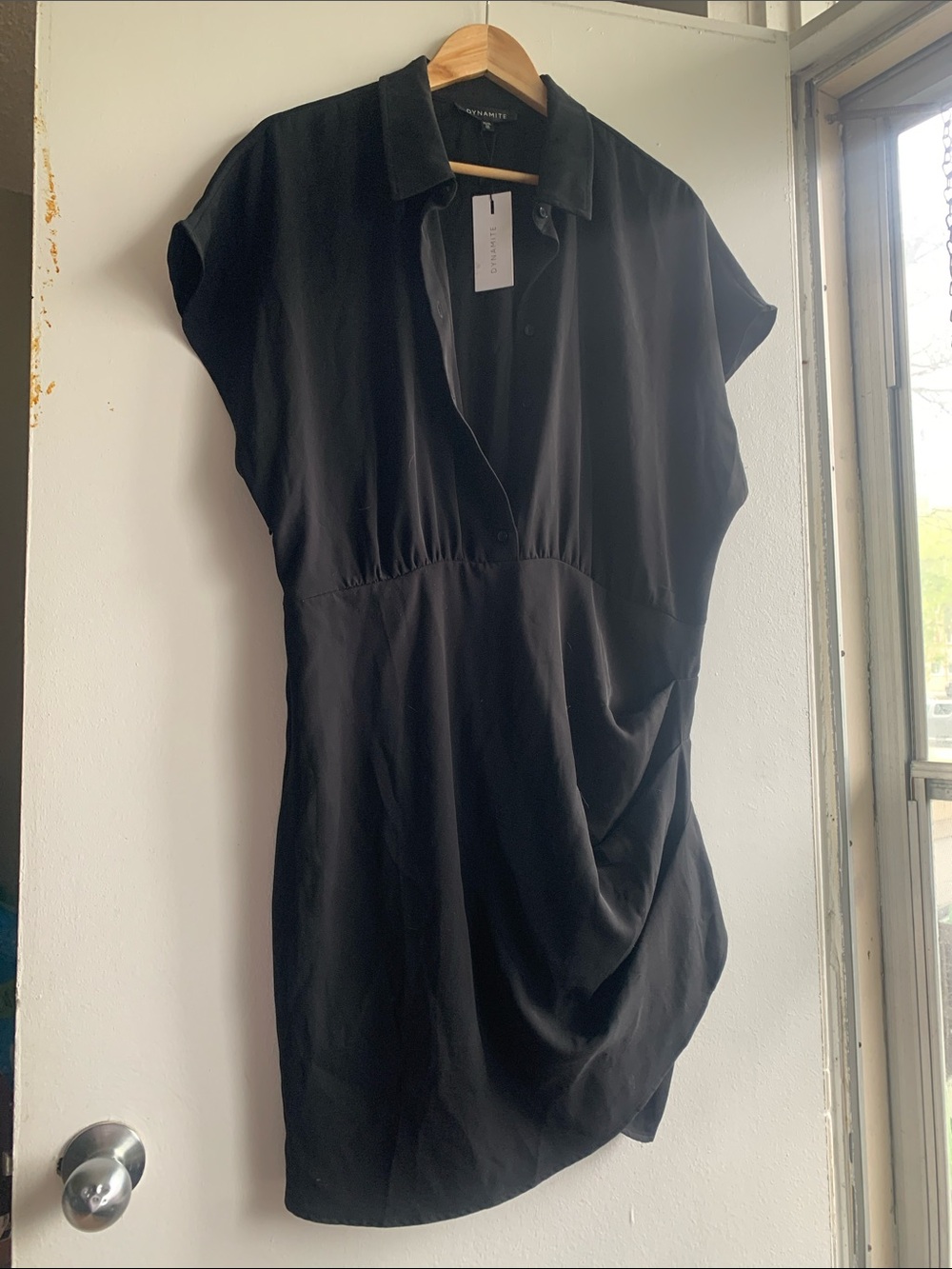 Dynamite Genvieve Black Collared Short Sleeve Button-up Mini Dress Size XL NWT